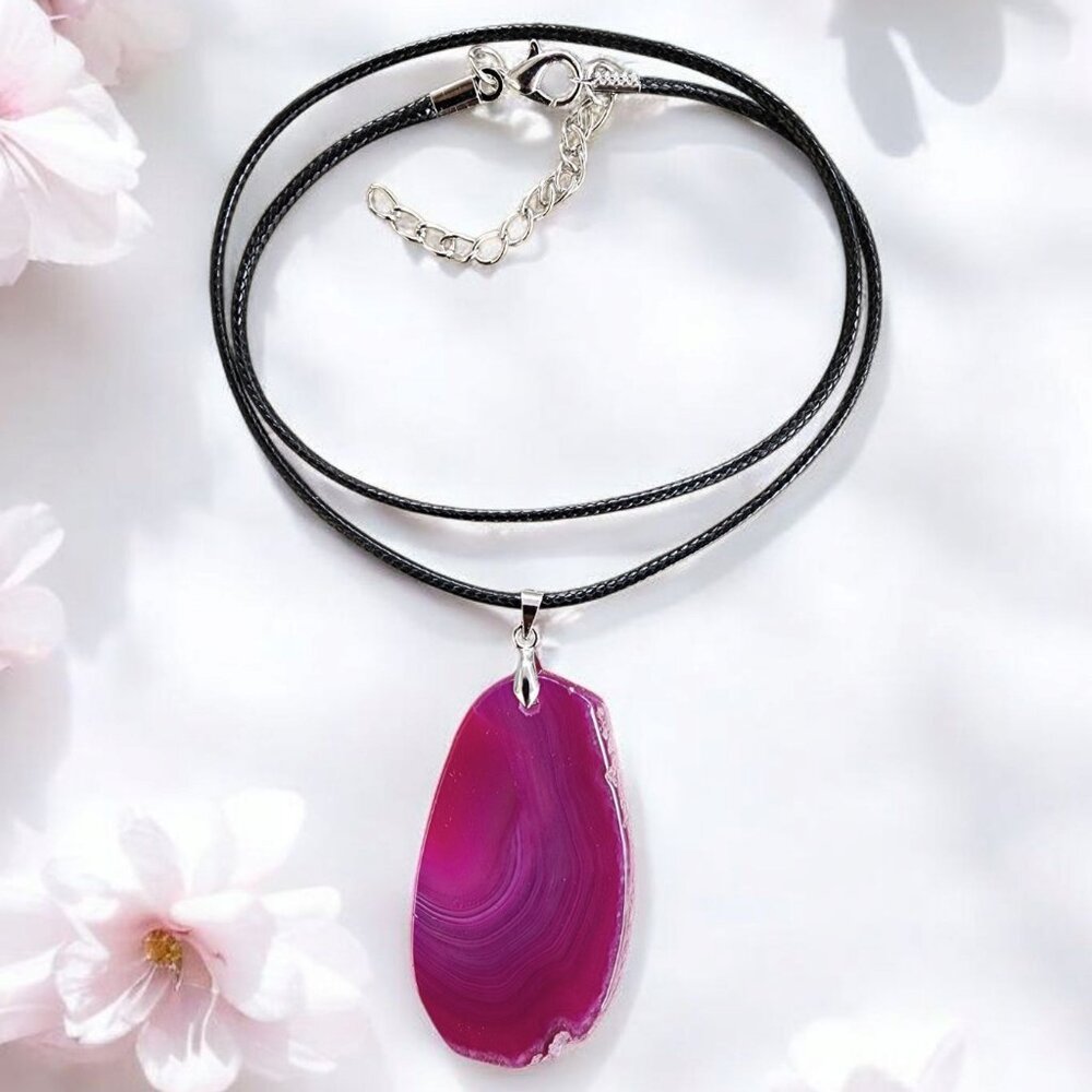 Pink Gemstone Dyed Agate Slice Single Pendant Nec… - image 5